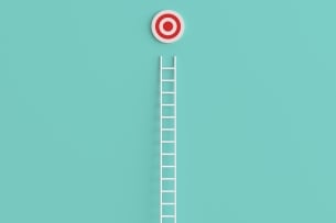 Ladder leading up to a red-and-white bull’s eye