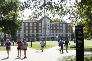 Students walking on the campus of the University of Delaware